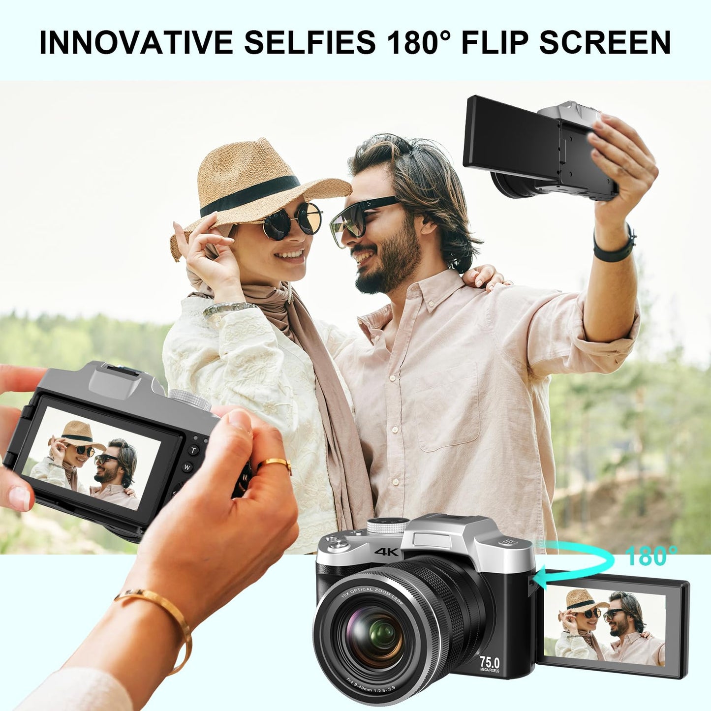 Yatao Digital Cameras for Photography and Vlogging, 6K 64MP Flip Screen, Dual Lens, Microphone for Video, 64GB TF Card, Compact Photo WiFi Camera for YouTube Kit Travel, Beginners (Black)