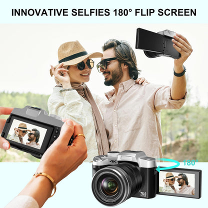 Yatao Digital Cameras for Photography and Vlogging, 6K 64MP Flip Screen, Dual Lens, Microphone for Video, 64GB TF Card, Compact Photo WiFi Camera for YouTube Kit Travel, Beginners (Black)