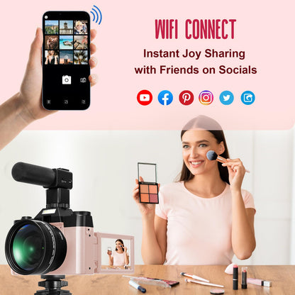 Yatao Digital Cameras for Photography and Vlogging, 6K 64MP Flip Screen, Dual Lens, Microphone for Video, 64GB TF Card, Compact Photo WiFi Camera for YouTube Kit Travel, Beginners (Black)