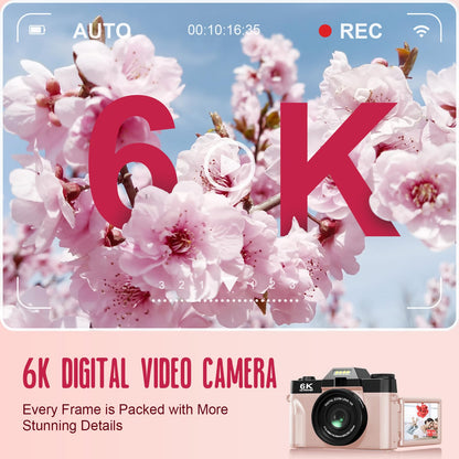 Yatao Digital Cameras for Photography and Vlogging, 6K 64MP Flip Screen, Dual Lens, Microphone for Video, 64GB TF Card, Compact Photo WiFi Camera for YouTube Kit Travel, Beginners (Black)