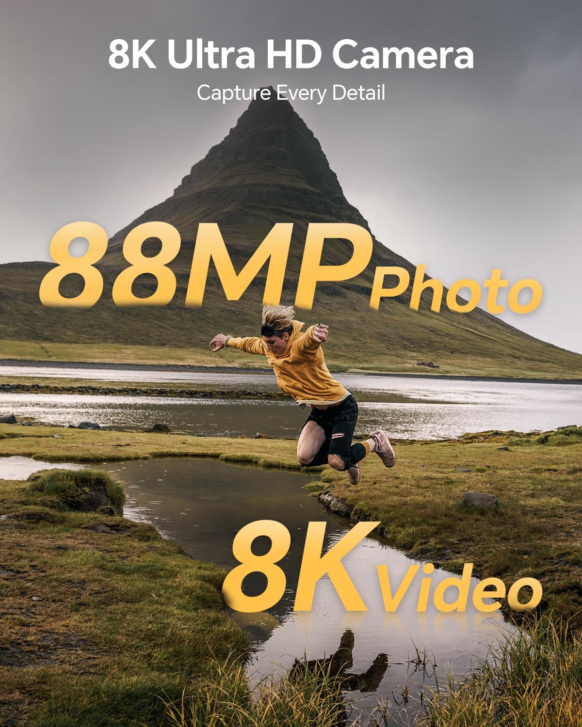 8K Digital Camera for Photography, 88MP Autofocus WiFi Vlogging Camera for YouTube Video with Front and Rear Lens, Flash, Touch Screen, Lens Hood, 64GB Card, 2 Batteries(Black)