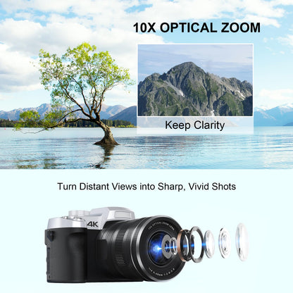 Yatao Digital Cameras for Photography and Vlogging, 6K 64MP Flip Screen, Dual Lens, Microphone for Video, 64GB TF Card, Compact Photo WiFi Camera for YouTube Kit Travel, Beginners (Black)